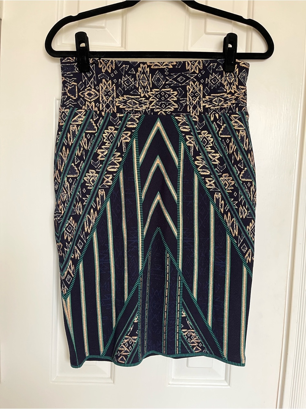 Y2K style Geometric Bodycon Pencil Skirt in Navy, Teal, Gold
